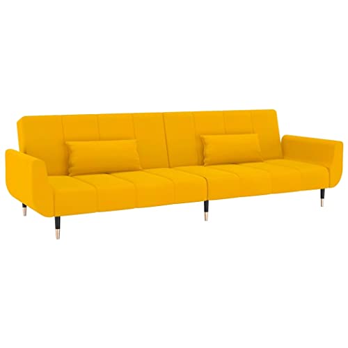 Hommdiy Schlafsofa 2-Sitzer mit 2 Kissen Sofa mit schlaffunktion Samt, Geeignet für Wohnzimmer, Schlafzimmer, Haus 2-Sitzer mit 2 Kissen Gelb von Hommdiy