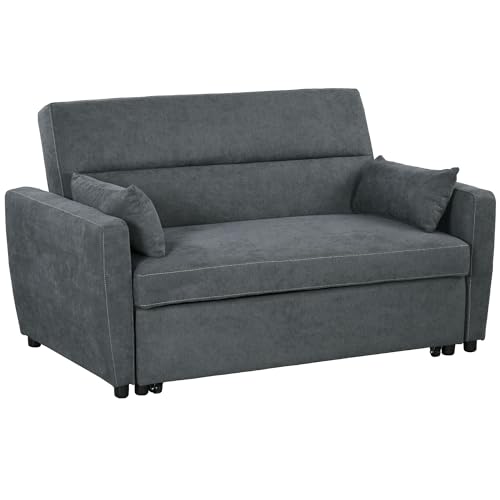 Hommdiy Schlafsofa 2-Sitzer mit Bettfunktion, verstellbare Rückenlehne, Polstersofa mit Wurfkissen in Samtoptik für Wohnzimmer von Hommdiy