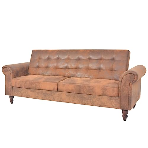 Hommdiy Schlafsofa mit Armlehnen Kunstleder braun von Hommdiy