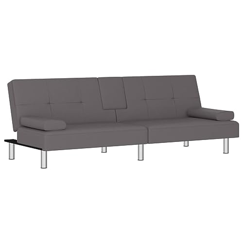 Hommdiy Schlafsofa mit Getränkehaltern Grau Kunstleder Hommdiy Schlafsofa mit Getränkehaltern Grau Kunstleder von Hommdiy
