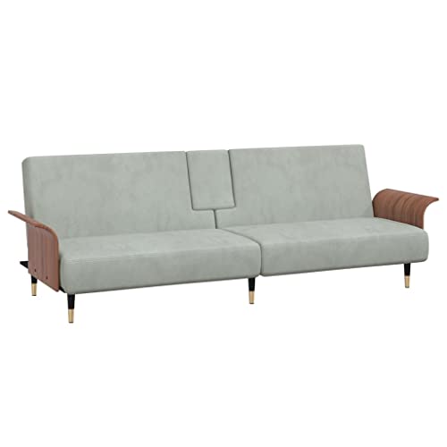 Hommdiy Schlafsofa mit Getränkehaltern Jugendbett Gästebett Hellgrau Samt von Hommdiy