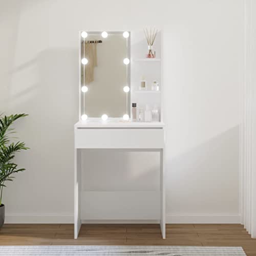 Hommdiy Schminktisch mit LED,Stauraum Frisiertisch Kommode Frisierkommode Kosmetiktisch Spiegel Beleuchtung Schlafzimmer 60x40x140cm (Weiß) von Hommdiy