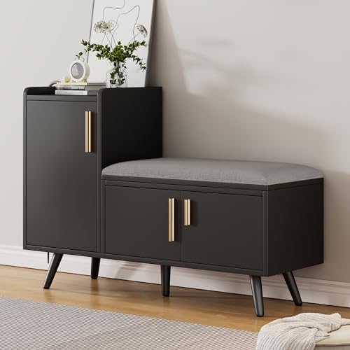 Hommdiy Schuhschrank mit Sitzbank Moderne Schuhbank Schuhtruhe mit DREI Stauraumtüren, Mit asymmetrischen Metallgriffen und Mehreren Ebenen zur Aufbewahrung 100x34x69 cm Hommdiy Schuhschrank mit Sitzbank Moderne Schuhbank Schuhtruhe mit DREI Stauraumtüren, Mit asymmetrischen Metallgriffen und Mehreren Ebenen zur Aufbewahrung 100x34x69 cm von Hommdiy