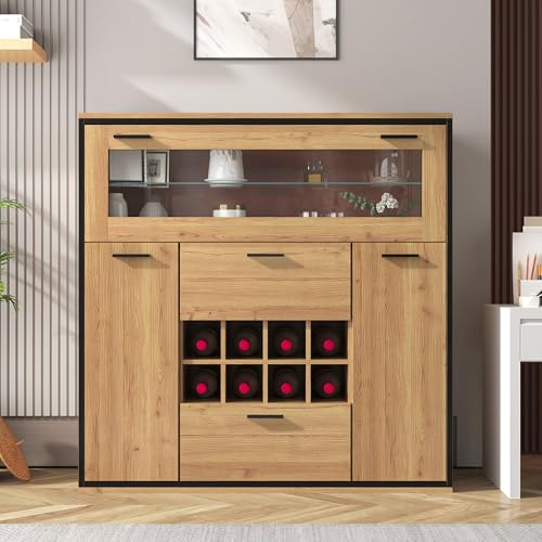 Hommdiy Sideboard, Eleganter Weinschrank mit Doppeltüren, Glasregal und Weinhalterung - Perfekte Aufbewahrung in einem stilvollen Sideboard von Hommdiy