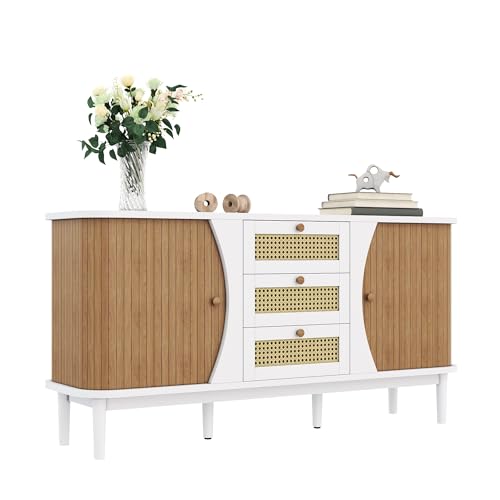 Hommdiy Sideboard, Rattankommode, Kommode mit Schiebetüren, verstellbaren Einlegeböden, gewölbter Platte Hommdiy Sideboard, Rattankommode, Kommode mit Schiebetüren, verstellbaren Einlegeböden, gewölbter Platte von Hommdiy