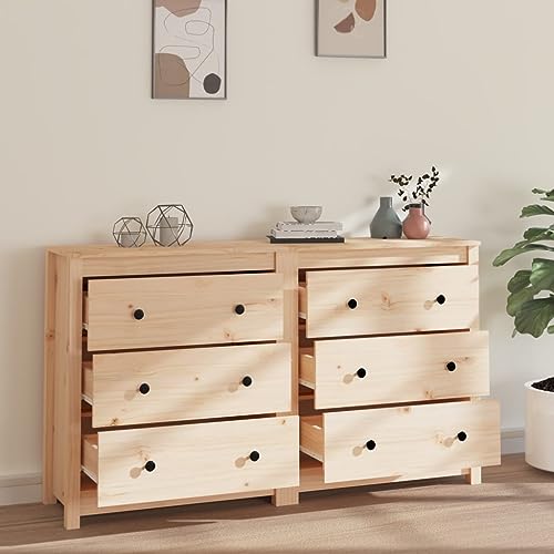 Hommdiy Sideboard Wohnzimmer，Kommoden & Sideboards，Sideboard Holz Breit Natur 2-STK.140x35x80cm(Schublade) von Hommdiy