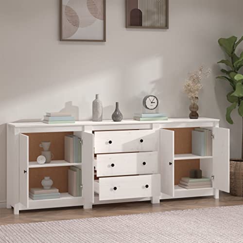 Hommdiy Sideboard Wohnzimmer，Kommoden & Sideboards，Sideboard Holz Breit Weiß 2-STK.140x35x80cm(Tür) von Hommdiy