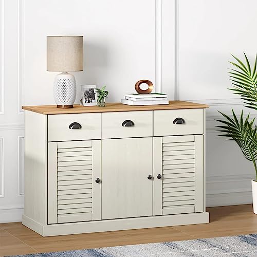 Hommdiy Sideboard mit Schubladen VIGO Kommode Highboard mit 3 Schubladen und 3 Türen Mexiko Stil 113x40x75 cm Massivholz Kiefer von Hommdiy