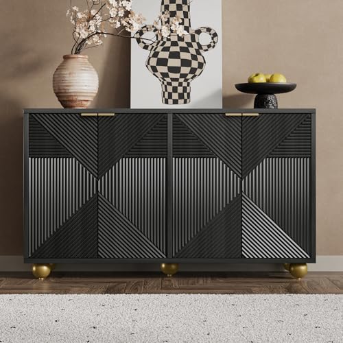 Hommdiy Sideboard mit Vier geformten Türen, verstellbaren Innenböden, Metallgriffen und kugelförmigen Beinen von Hommdiy