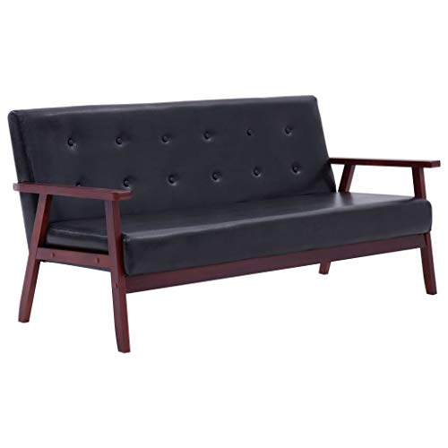 Hommdiy Sofa 3 sitzer Sofa & Couche ledersofa küchensofa polstergarnitur Schwarz Kunstleder von Hommdiy