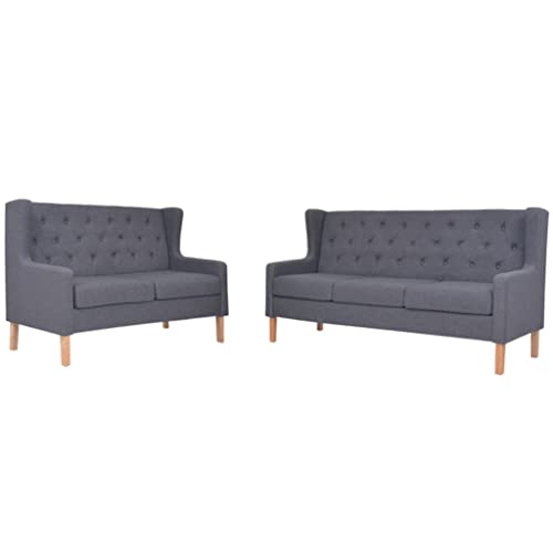 Hommdiy Sofa-Set 2-TLG. Stoff Grau Stoffsofa Polstersofa Loungesofa Couch Polstermöbel Wohnzimmersofa Designsofa Stoff Grau Holzgestell, 2+3-Sitzer von Hommdiy
