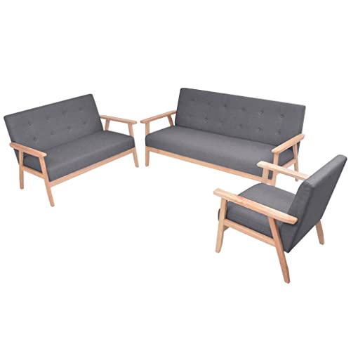 Hommdiy Sofa-Set 3-TLG. Sessel Sofa Loungesofa Polstersofa Wohnzimmersofa Sitzmöbel Stoffsofa Polstermöbel Designsofa Stoff Dunkelgrau von Hommdiy