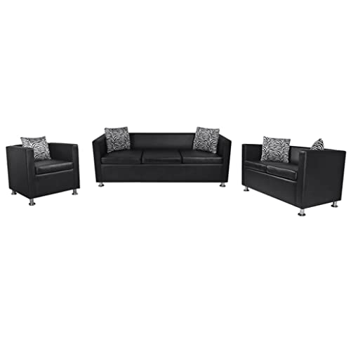 Hommdiy Sofa-Set Couch Loungesofa Relaxsofa Relaxcouch Kunstleder 3-Sitzer + 2-Sitzer + Sessel Schwarz von Hommdiy