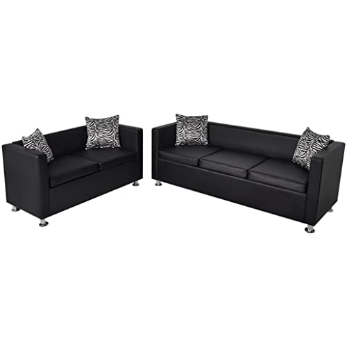 Hommdiy Sofa-Set Couch Loungesofa Relaxsofa Relaxcouch Kunstleder 3-Sitzer und 2-Sitzer Schwarz von Hommdiy