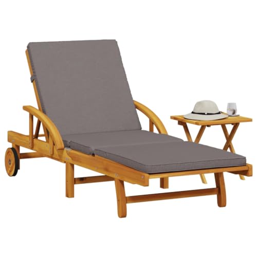 Hommdiy Sonnenliege mit Auflage und Tisch Massivholz Akazie(1x sunlounger + Table) von Hommdiy