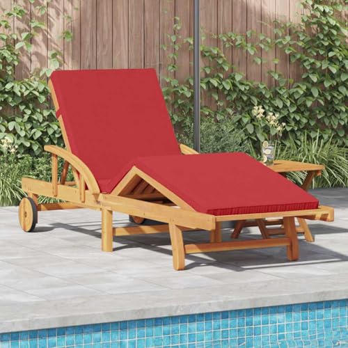 Hommdiy Sonnenliege mit Kissen und Tisch in Rot aus massivem Akazienholz(1x Sonnenliege + Tisch) von Hommdiy