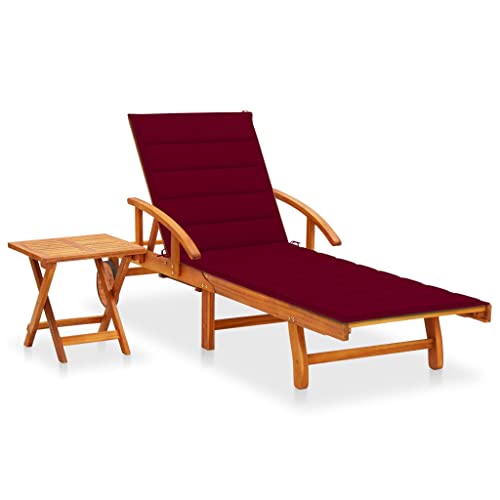 Hommdiy Sonnenliege mit Tisch und Auflage Akazie Massivholz Weinrot von Hommdiy