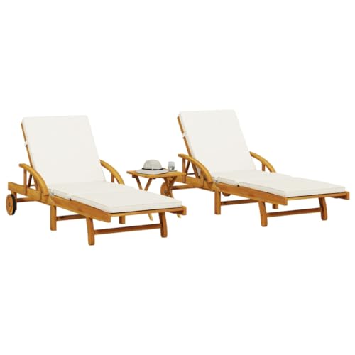 Hommdiy Sonnenliegen 2 STK. mit Tisch Massivholz Akazie(2X sunlounger + Table) von Hommdiy