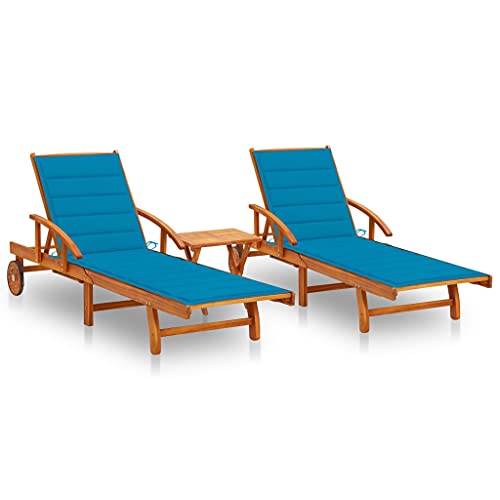 Hommdiy Sonnenliegen 2 STK. mit Tisch und Auflagen Massivholz AkazieBlau von Hommdiy