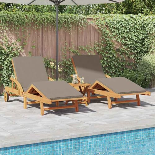 Hommdiy Sonnenliegen 2er Set mit Kissen und Rädern in Taupe aus Akazienholz(2X Sonnenliege) von Hommdiy