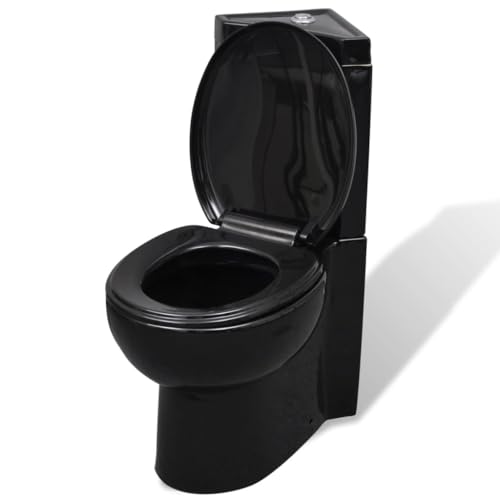 Hommdiy Stand WC Bodenstehend Keramik Soft Close Sitz Spülkasten Ecke Toilette Schwarz von Hommdiy