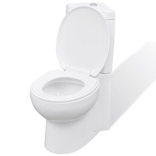Hommdiy Stand WC Bodenstehend Keramik Soft Close Sitz Spülkasten Ecke Toilette Weiß von Hommdiy