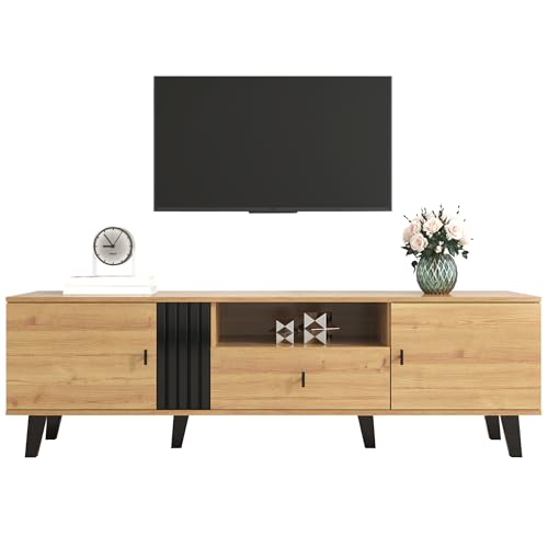 Hommdiy Stilvolle Eleganz: 170cm TV-Schrank mit Holz- und Schwarzdesign,TV-Möbel, Lowboard mit Schubladen, Vielfältige Aufbewahrungsfunktionen, einzigartiges Erscheinungsbild. von Hommdiy