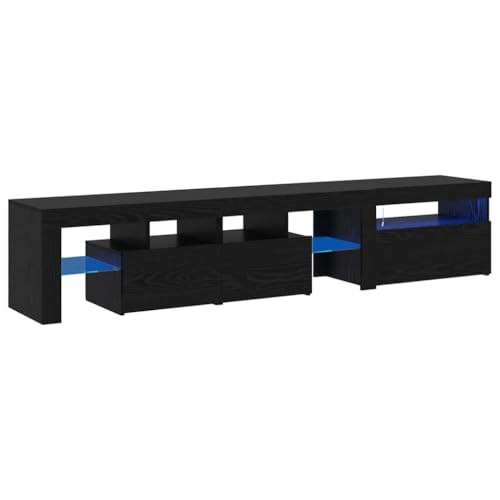 Hommdiy TV-Schränke 2 STK. mit LED-Leuchten Lowboard Sideboard Fernsehschrank TV Möbel Schwarz Eiche Holzwerkstoff 200cm von Hommdiy