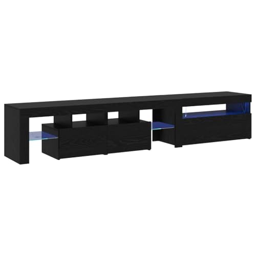 Hommdiy TV-Schränke 2 STK. mit LED-Leuchten Lowboard Sideboard Fernsehschrank TV Möbel Schwarz Eiche Holzwerkstoff von Hommdiy