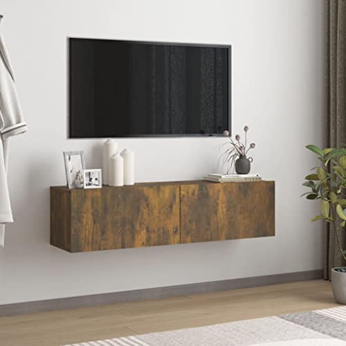 Hommdiy TV Schrank mit 2 Klapptüren TV Möbel Hängeboard Lowboard Fernsehtisch Fernsehschrank Sideboard (Räuchereiche（120 x 30 x 30 cm）) von Hommdiy