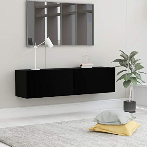 Hommdiy TV Schrank mit 2 Klapptüren TV Möbel Hängeboard Lowboard Fernsehtisch Fernsehschrank Sideboard (Schwarz（120 x 30 x 30 cm）) von Hommdiy