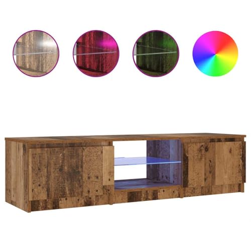 Hommdiy TV-Schrank mit LED-Leuchten Lowboard Sideboard Fernsehschrank Fernsehtisch TV Möbel Altholz-Optik 140x40x36 cm von Hommdiy
