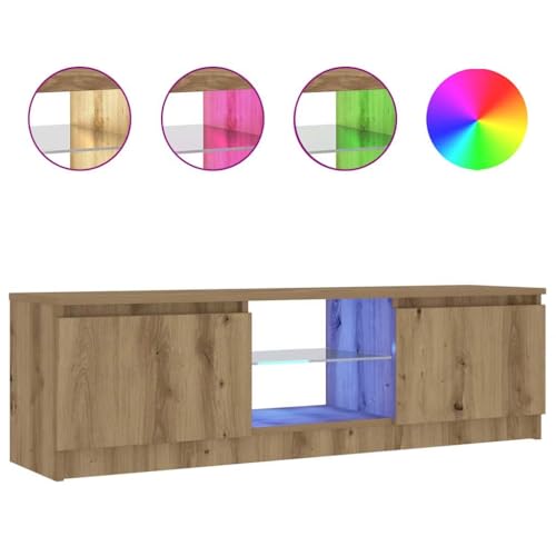 Hommdiy TV-Schrank mit LED-Leuchten Lowboard Sideboard Fernsehschrank Fernsehtisch TV Möbel Artisan-Eiche 120x30x36 cm von Hommdiy