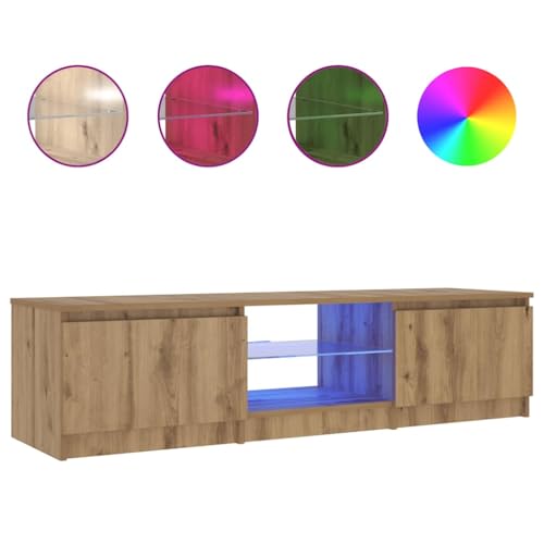 Hommdiy TV-Schrank mit LED-Leuchten Lowboard Sideboard Fernsehschrank Fernsehtisch TV Möbel Artisan-Eiche 140x40x36 cm von Hommdiy