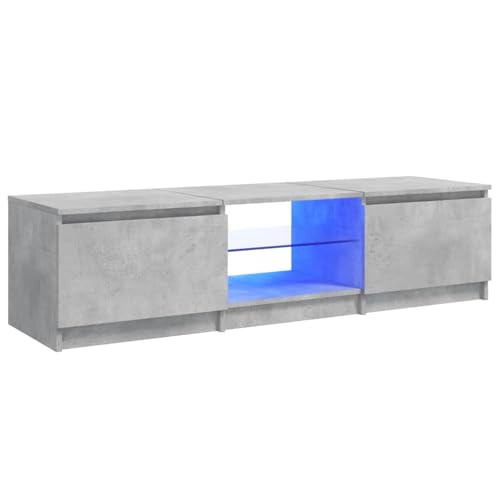 Hommdiy TV-Schrank mit LED-Leuchten Lowboard Sideboard Fernsehschrank Fernsehtisch TV Möbel Betongrau 140x40x36 cm von Hommdiy