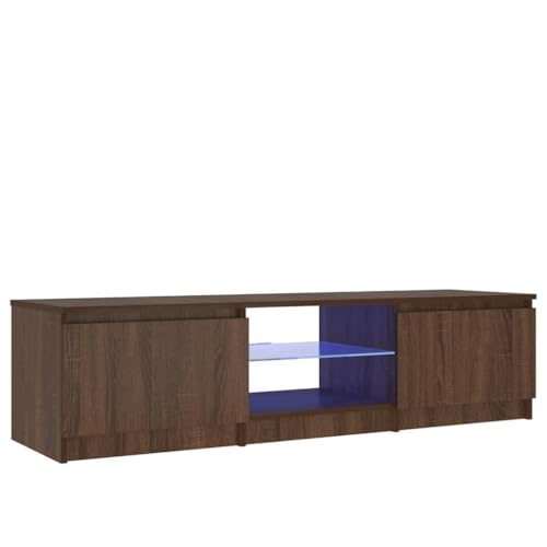 Hommdiy TV-Schrank mit LED-Leuchten Lowboard Sideboard Fernsehschrank Fernsehtisch TV Möbel Braun Eichen-Optik 140x40x36 cm von Hommdiy