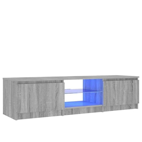 Hommdiy TV-Schrank mit LED-Leuchten Lowboard Sideboard Fernsehschrank Fernsehtisch TV Möbel Grau Sonoma 140x40x36 cm von Hommdiy