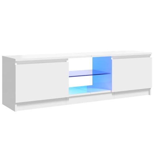Hommdiy TV-Schrank mit LED-Leuchten Lowboard Sideboard Fernsehschrank Fernsehtisch TV Möbel Hochglanz-Weiß 120x30x36 cm von Hommdiy