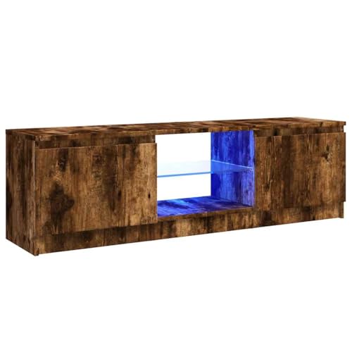 Hommdiy TV-Schrank mit LED-Leuchten Lowboard Sideboard Fernsehschrank Fernsehtisch TV Möbel Räuchereiche 120x30x36 cm von Hommdiy