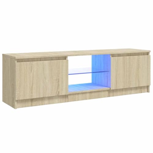 Hommdiy TV-Schrank mit LED-Leuchten Lowboard Sideboard Fernsehschrank Fernsehtisch TV Möbel Sonoma-Eiche 120x30x36 cm von Hommdiy