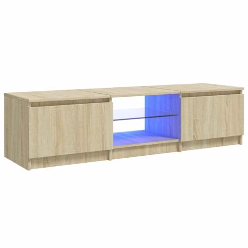 Hommdiy TV-Schrank mit LED-Leuchten Lowboard Sideboard Fernsehschrank Fernsehtisch TV Möbel Sonoma-Eiche 140x40x36 cm von Hommdiy