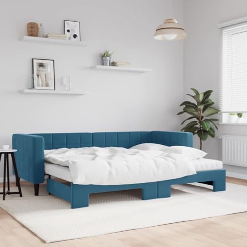 Hommdiy Tagesbett, Ausziehbar Schlafsofa, Bettsofa Gästebett für Schlafzimmer Wohnzimmer, Sofa Bett Ausziehbett,Blau 80 x 200 cm-mit Bettkasten & Matratze von Hommdiy