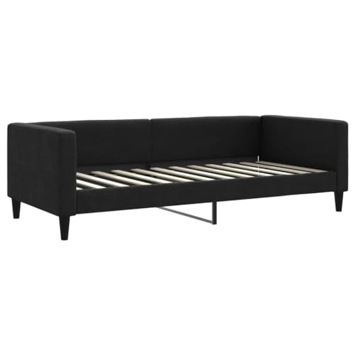 Hommdiy Tagesbett Bettsofa Sofa Bett Sofabett Schlafsofa Bettgestell Schwarz 90x200 cm Stoff Matratze Nicht enthalten von Hommdiy