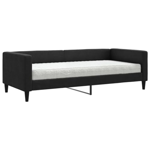 Hommdiy Tagesbett mit Matratze Bettsofa Sofa Bett Sofabett Schlafsofa Bettgestell Schwarz 90x200 cm Stoff von Hommdiy