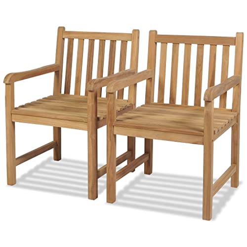 Hommdiy Teak Massiv Gartenstuhl mit Armlehne Essstuhl Holzstuhl Gartensessel Stuhl Stühle Sessel Gartenstühle Terrassenstuhl Garten (2X) von Hommdiy