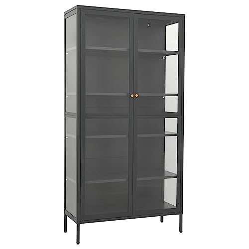 Hommdiy Vitrine mit 4 Regalfächern Highboard Hochschrank Standvitrine Glasvitrine Bücherschrank Anthrazit 90x40x180 cm Stahl und Gehärtetes Glas Hommdiy Vitrine mit 4 Regalfächern Highboard Hochschrank Standvitrine Glasvitrine Bücherschrank Anthrazit 90x40x180 cm Stahl und Gehärtetes Glas von Hommdiy