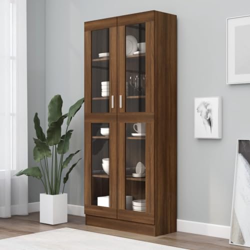 Hommdiy Vitrinenschrank Bücherschrank Aktenschrank Büroschrank Vitrine Schrank Bücherregal Sideboard 82,5 x 30,5 x 185,5 cm,Braun Eichen-Optik von Hommdiy