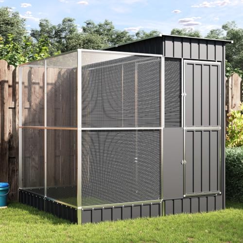 Hommdiy Voliere mit Erweiterung Silbern 209x203x216 cm Stahl von Hommdiy