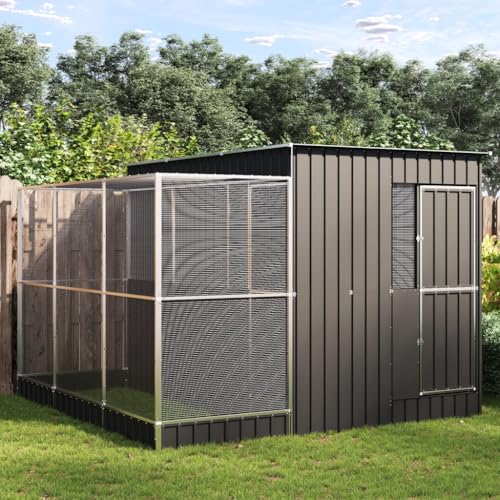 Hommdiy Voliere mit Erweiterung Silbern 290x303x216 cm Stahl von Hommdiy