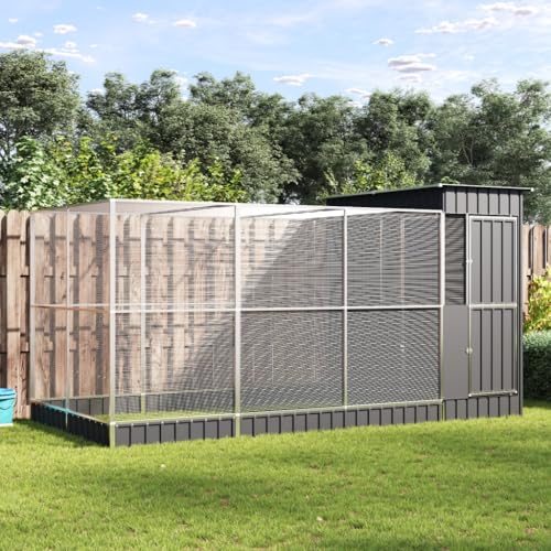 Hommdiy Voliere mit Erweiterung Silbern 416x203x216 cm Stahl von Hommdiy